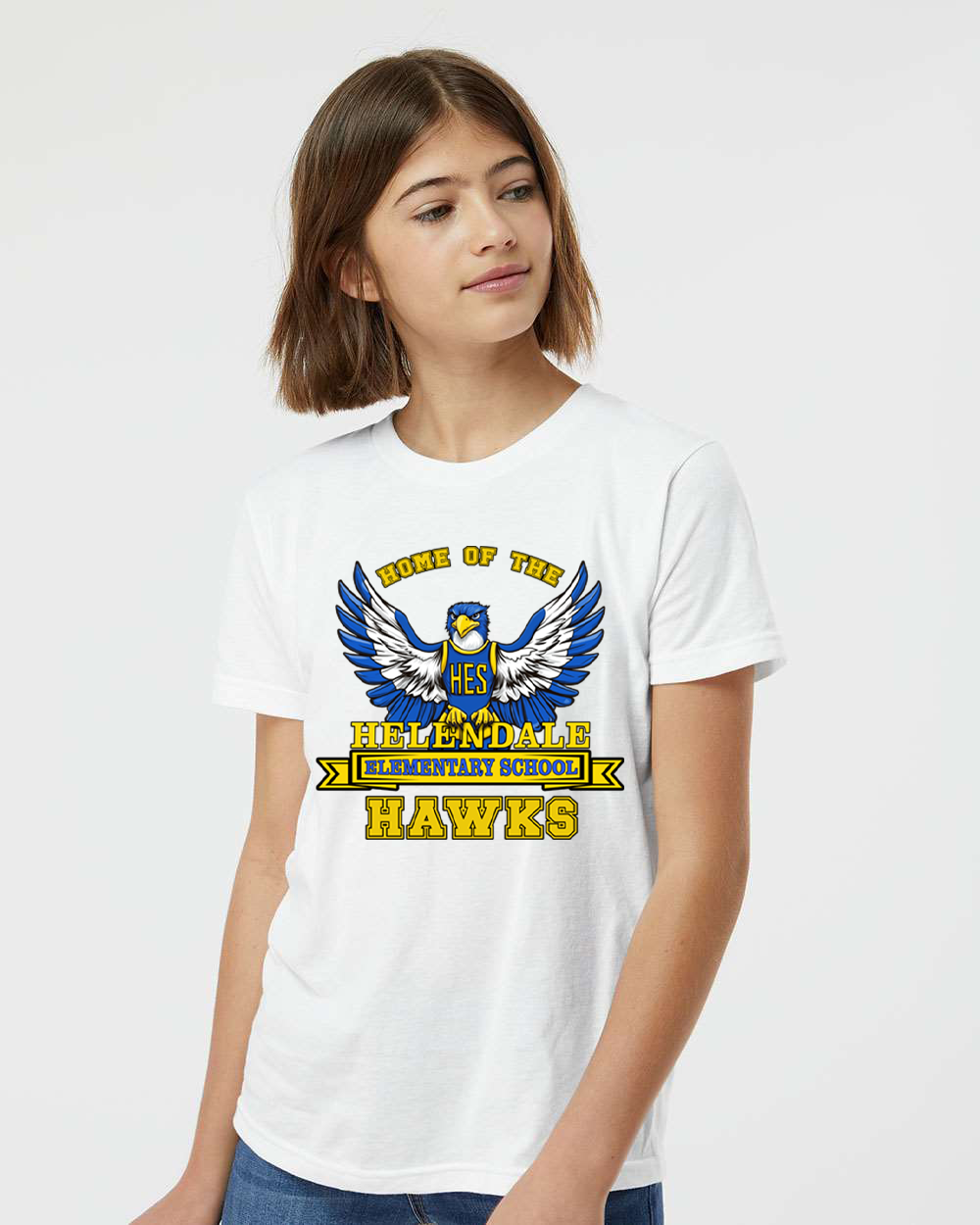 Helendale Elementary School Spirit Kids’ T-Shirt – Bold Hawk Mascot Design, 100% USA Cotton, Sizes XS-XL