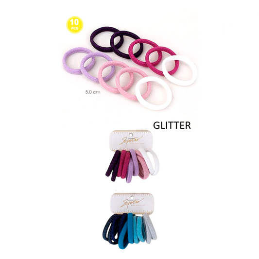 10 PCS PINK AND BLUE TONE GLITTER HAIR TIE SET