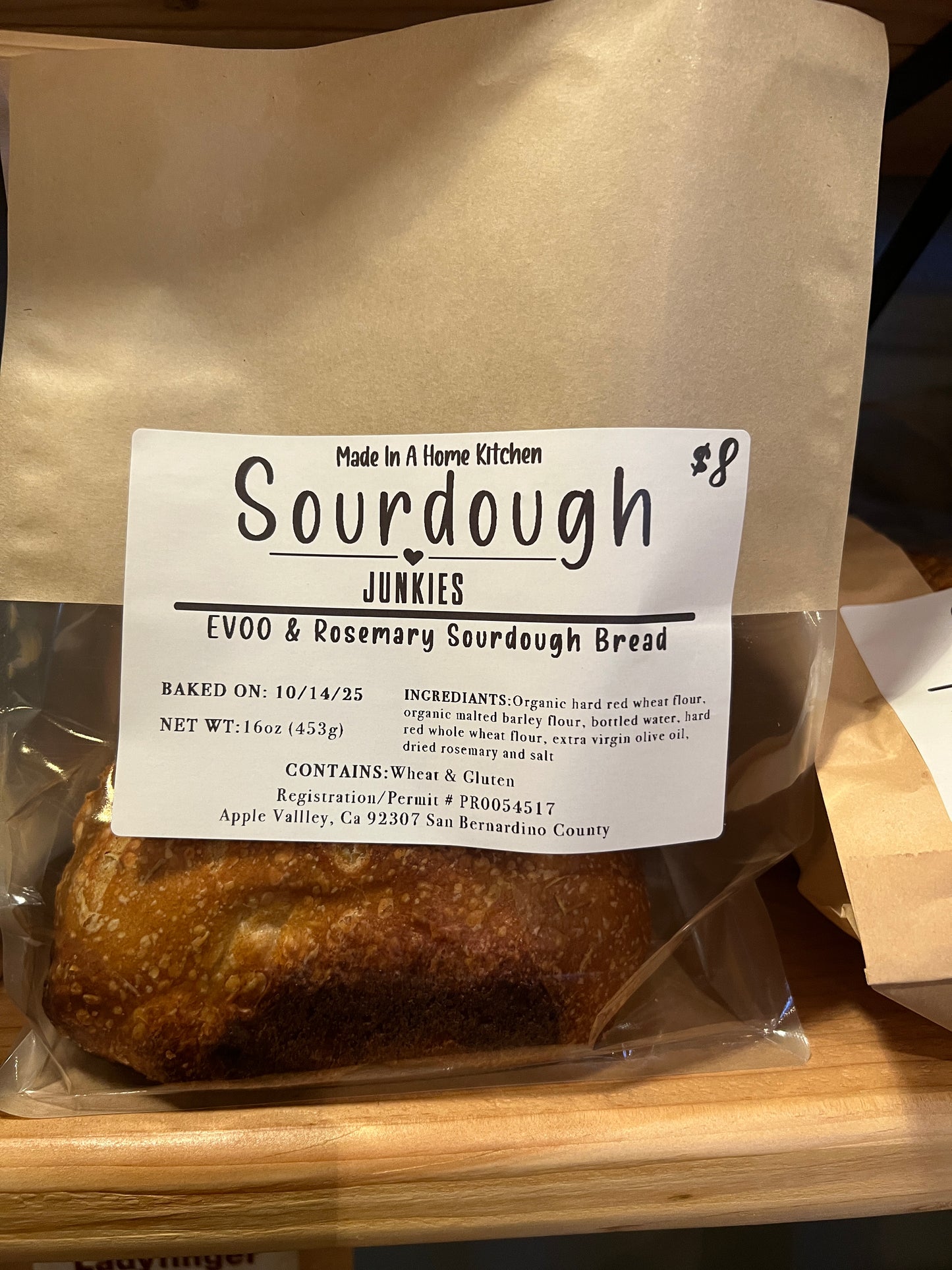 Homemade 1 Pound Sourdough Bread Pre-Order (For Pick up in Helendale Tuesdays & Fridays)