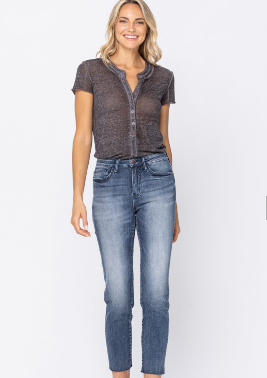 Judy Blue High-Rise Raw Hem Relaxed Fit Jeans 88191