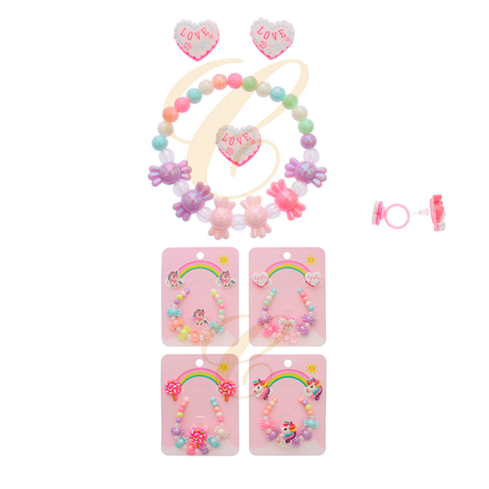 LOVE CANDY BEADED BRACELET EARRING AND RING SET