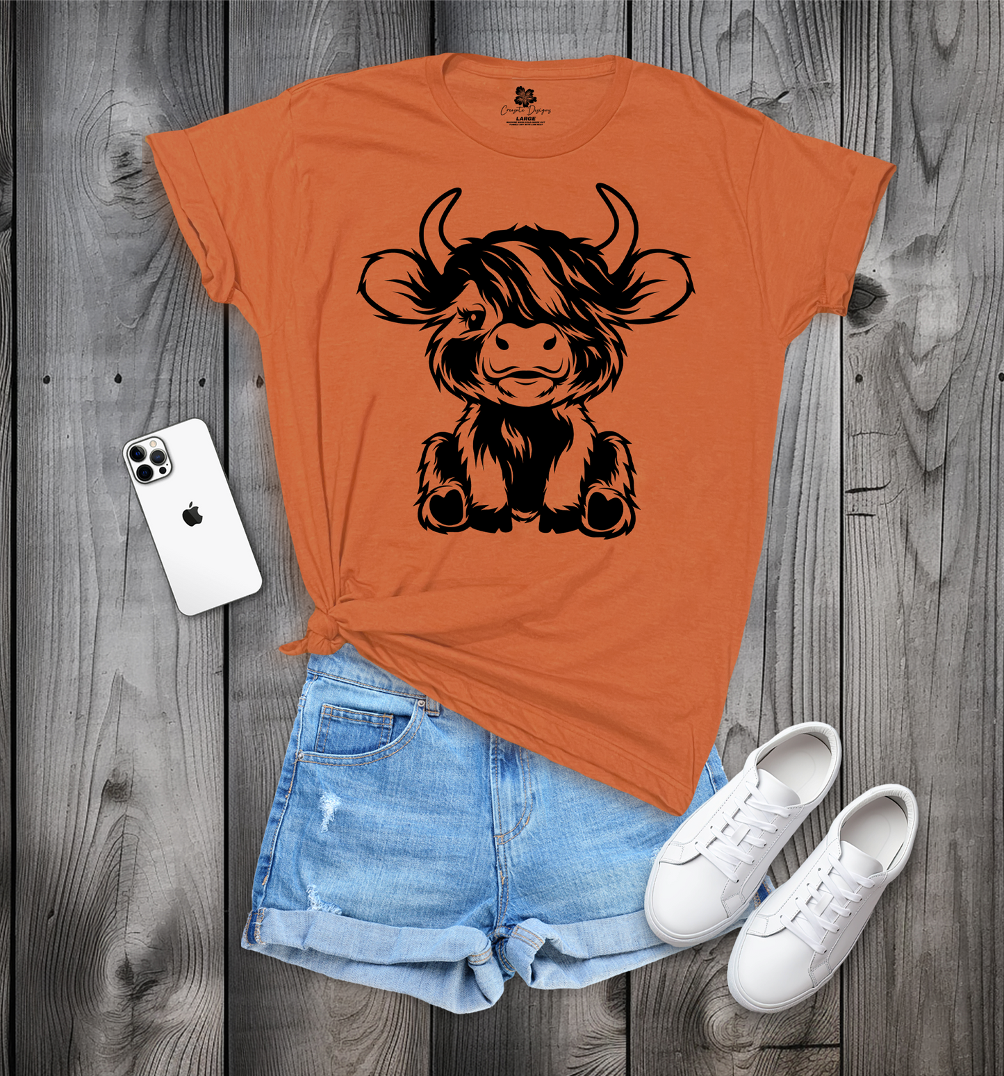 Cute Sitting Highland Cow T-Shirt, Cute Cow T-Shirt, Baby Cow T-Shirt