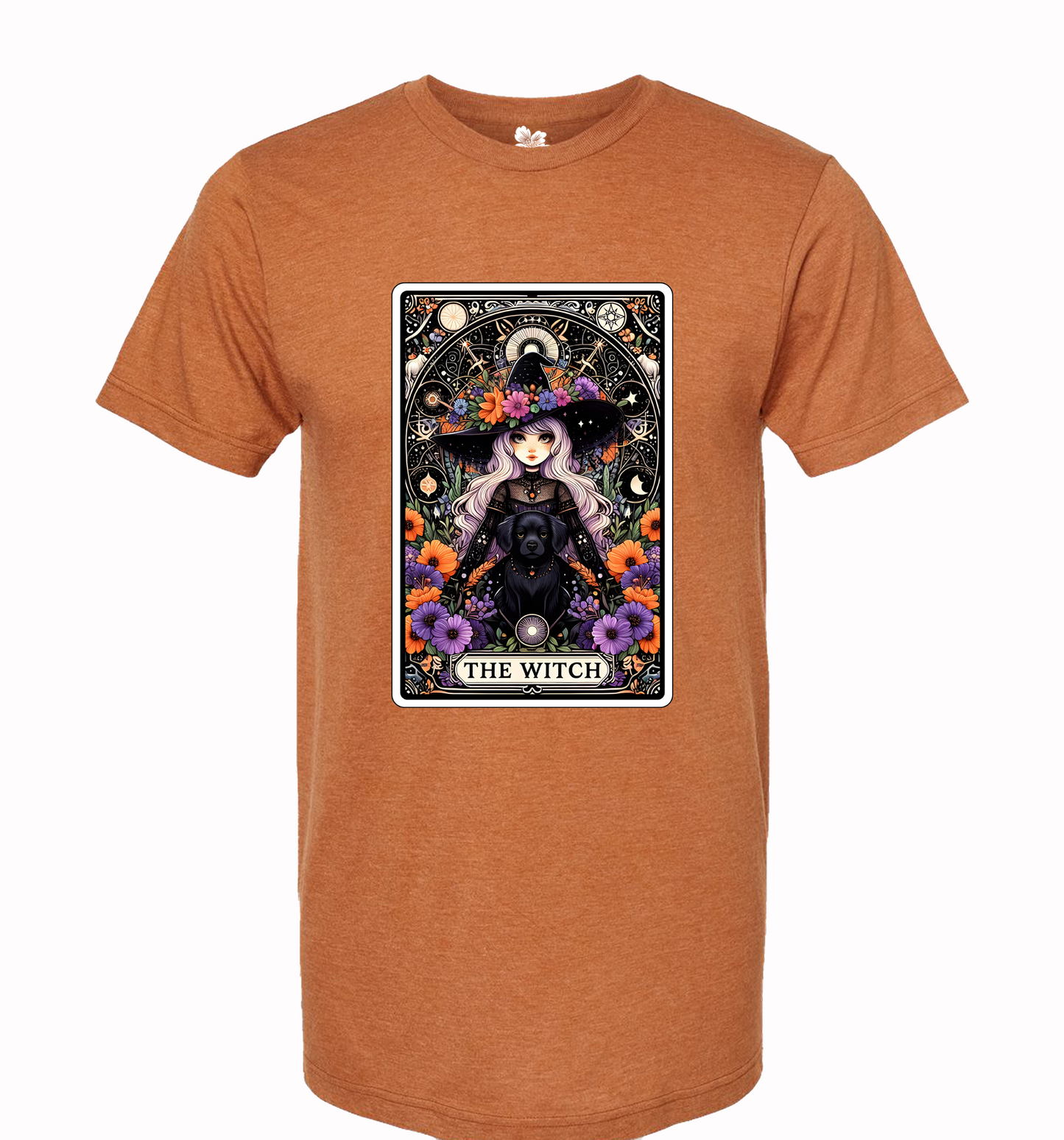 Witch Tarot Card Crew Neck T-Shirt, Witch and Dog T-Shirt, Trendy Witch Tarot T-Shirt, Witch Tee