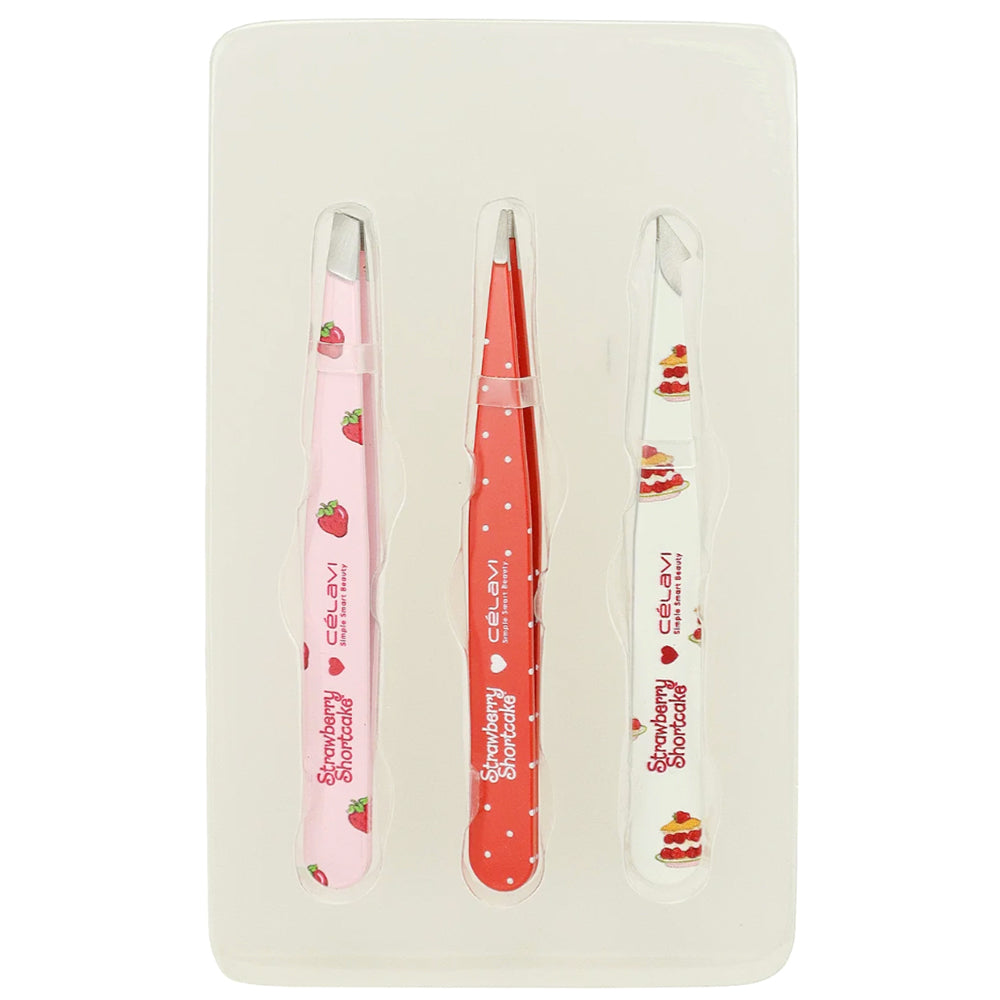 CELAVI STRAWBERRY SHORTCAKE 3PC PRINTED TWEEZER SET