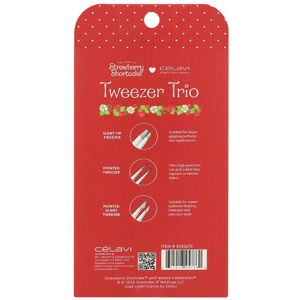 CELAVI STRAWBERRY SHORTCAKE 3PC PRINTED TWEEZER SET