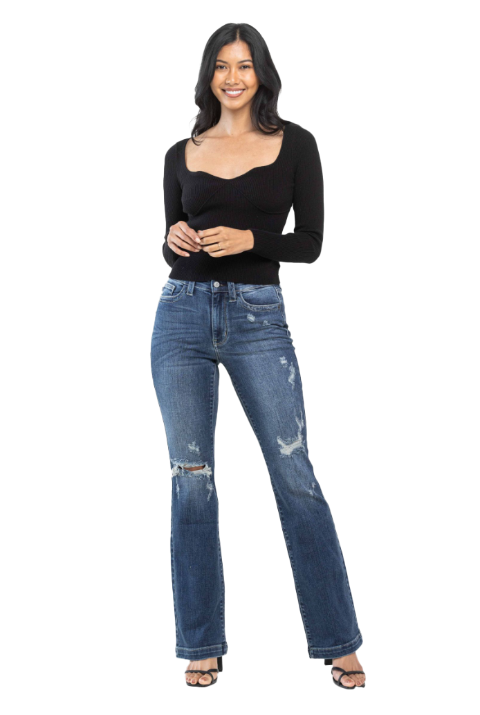 Judy Blue Midrise Hand Sanded and Destroyed Boot Cut Jeans - 82541