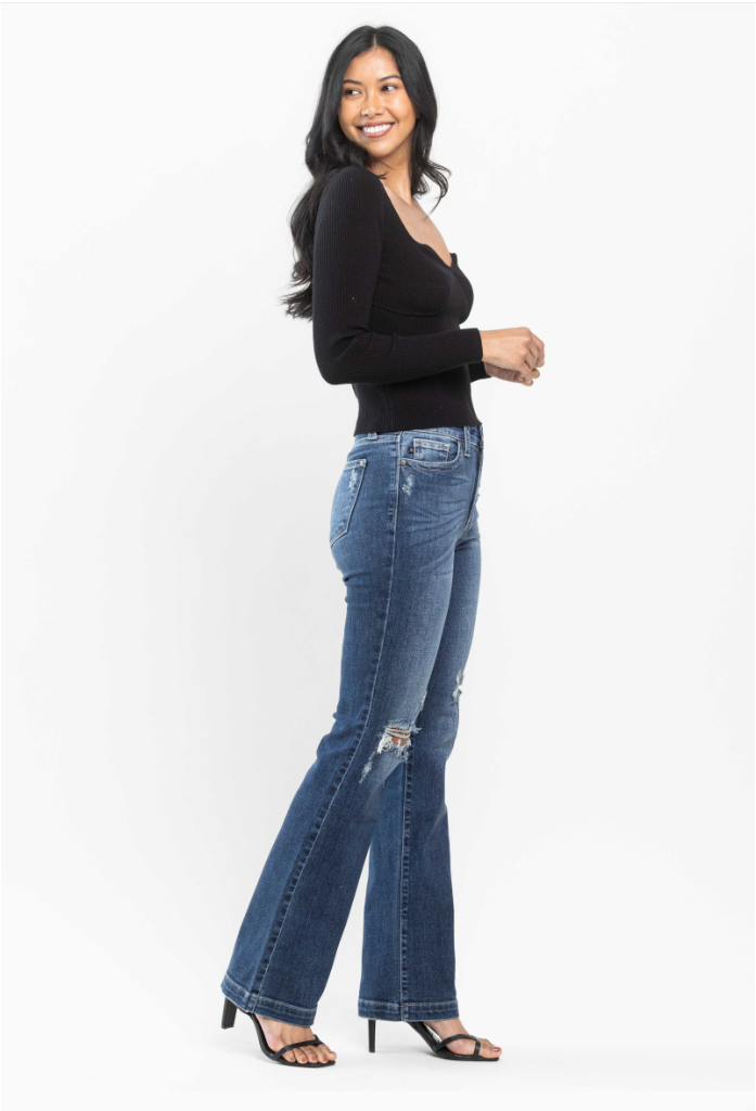 Judy Blue Midrise Hand Sanded and Destroyed Boot Cut Jeans - 82541