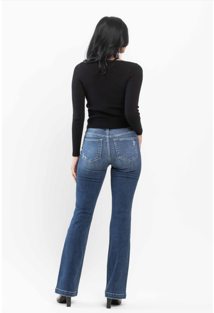 Judy Blue Midrise Hand Sanded and Destroyed Boot Cut Jeans - 82541