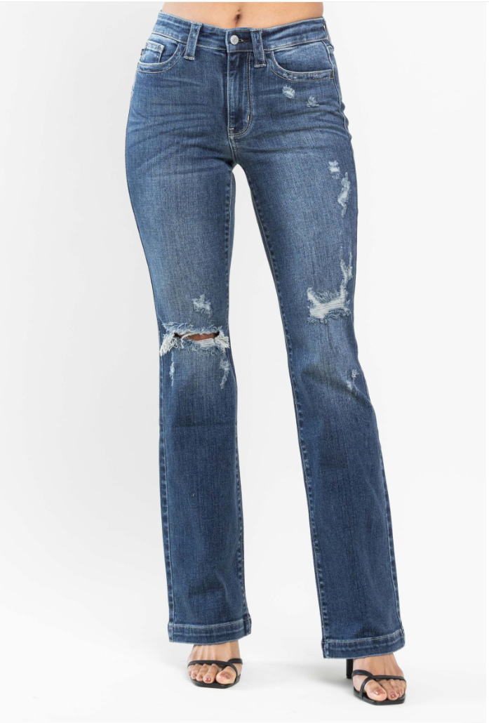 Judy Blue Midrise Hand Sanded and Destroyed Boot Cut Jeans - 82541