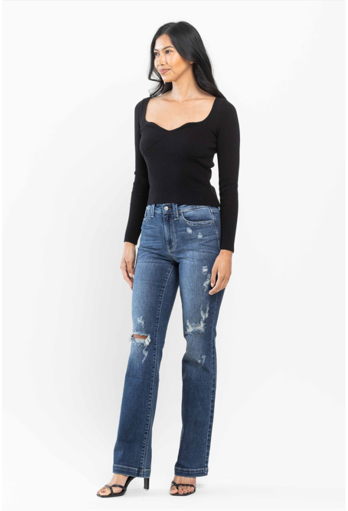 Judy Blue Midrise Hand Sanded and Destroyed Boot Cut Jeans - 82541