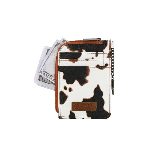 Wrangler Cow Print Print Mini Zip Card Case - Brown