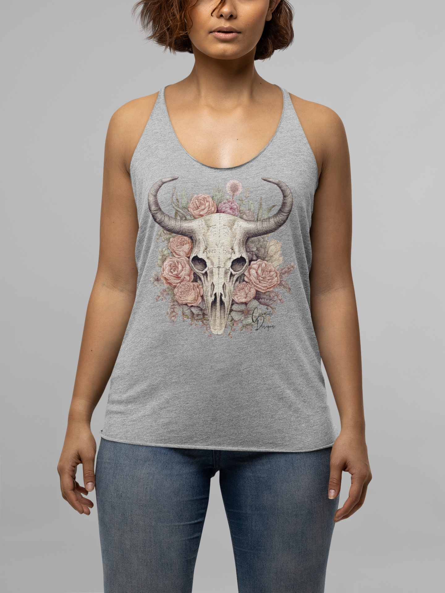 Creosote Designs CD-9: "Flower & Horned Skull" Tank Top