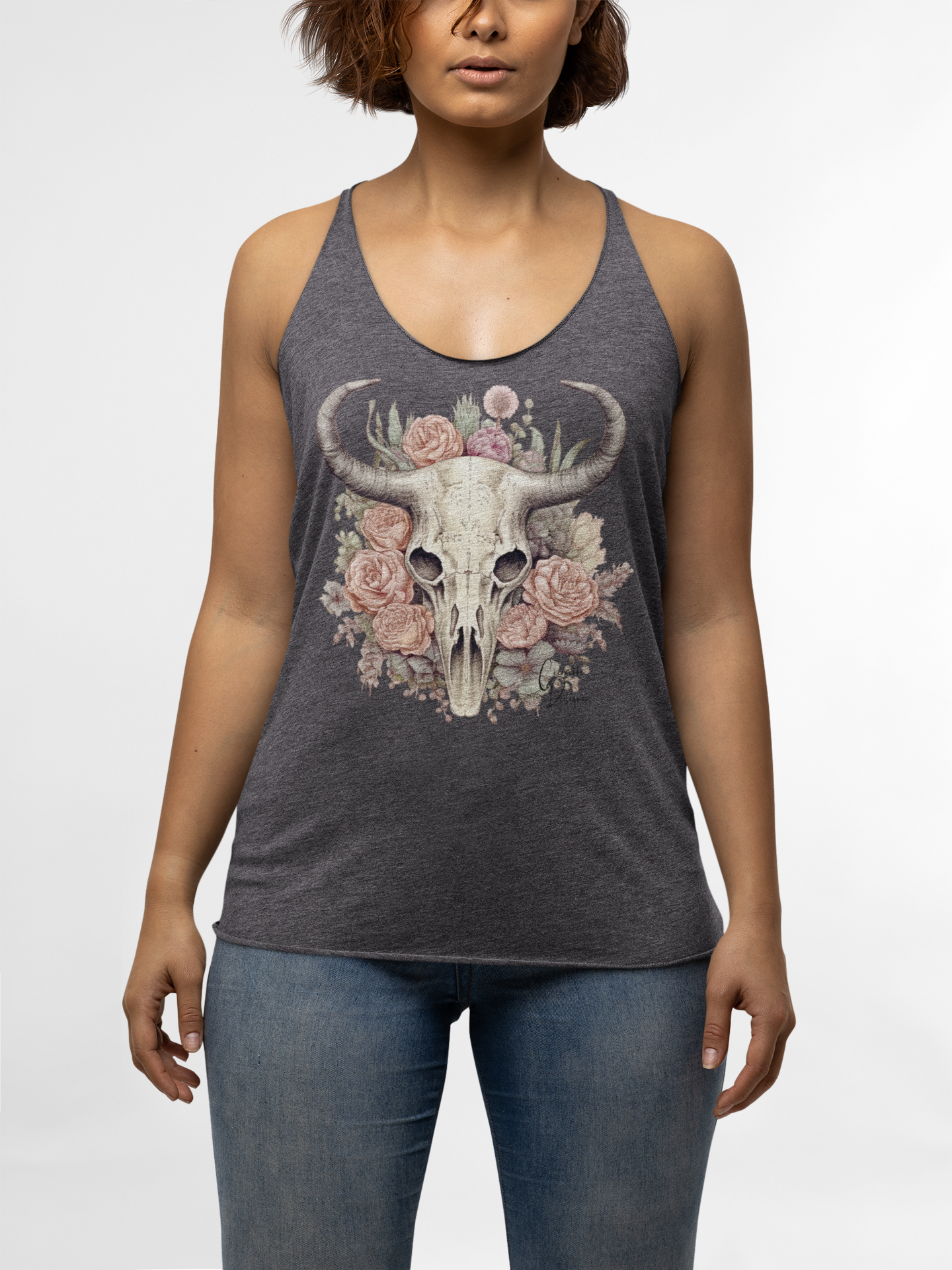 Creosote Designs CD-9: "Flower & Horned Skull" Tank Top