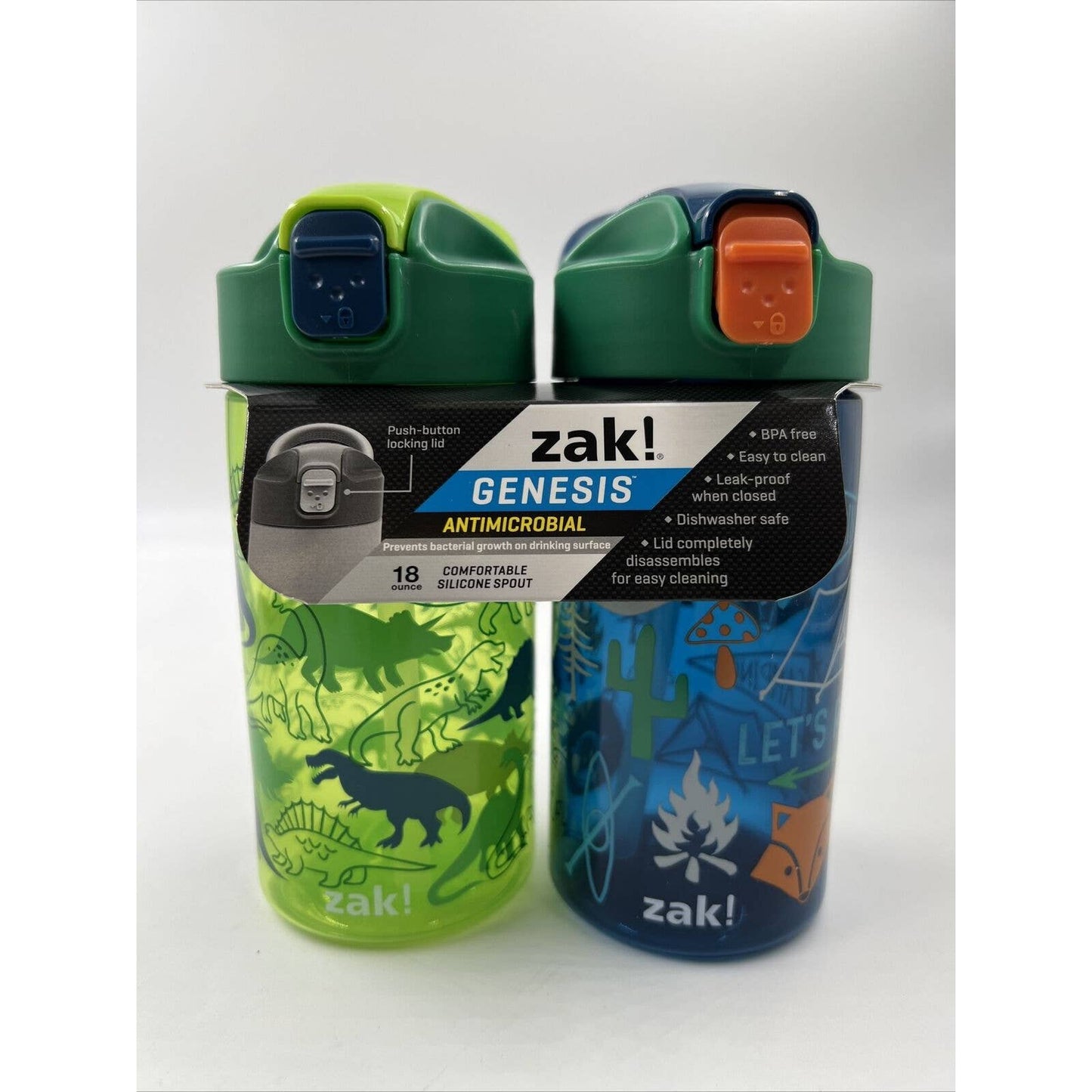 18oz 2pk Plastic Dino's and Camping Valiant Kids Water Bottle Set - Zak Designs