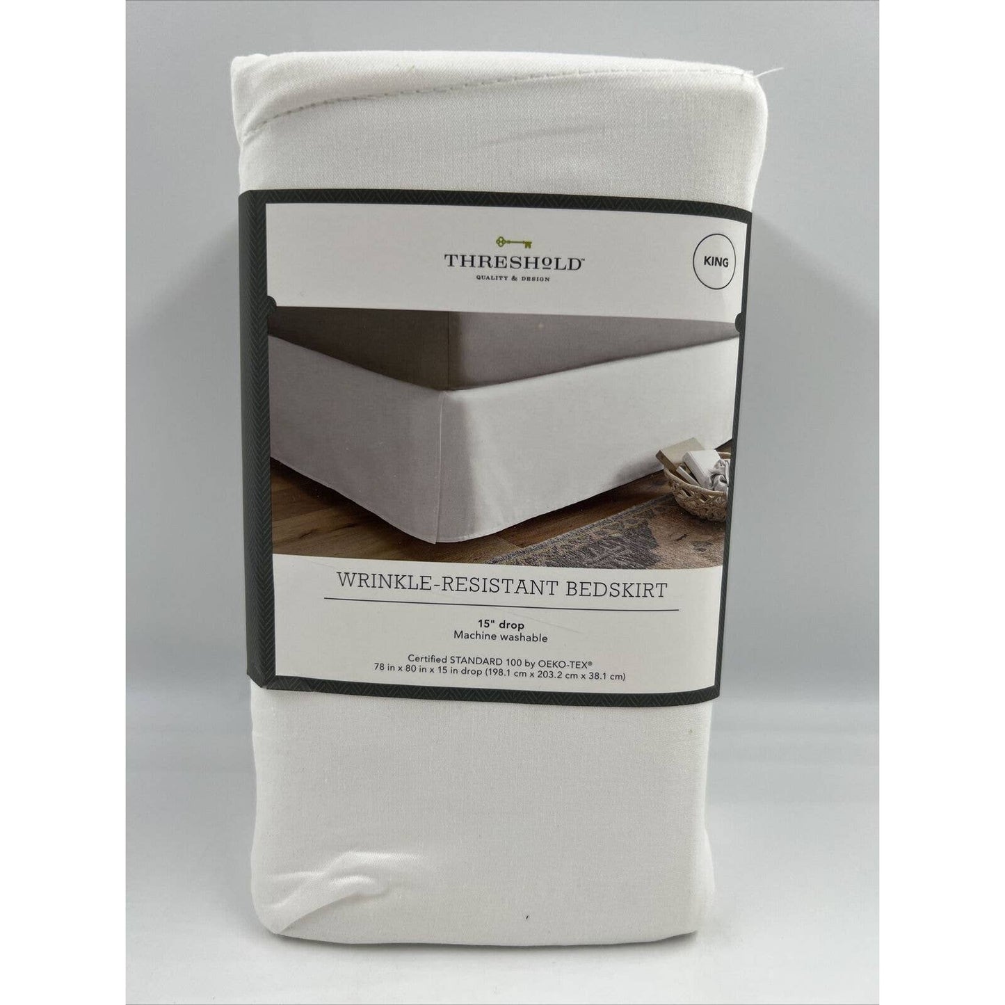 Threshold White Wrinkle-Resistant 100% Cotton King Sized Bed Skirt