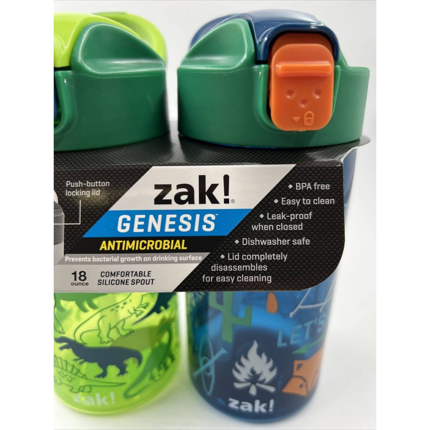 18oz 2pk Plastic Dino's and Camping Valiant Kids Water Bottle Set - Zak Designs