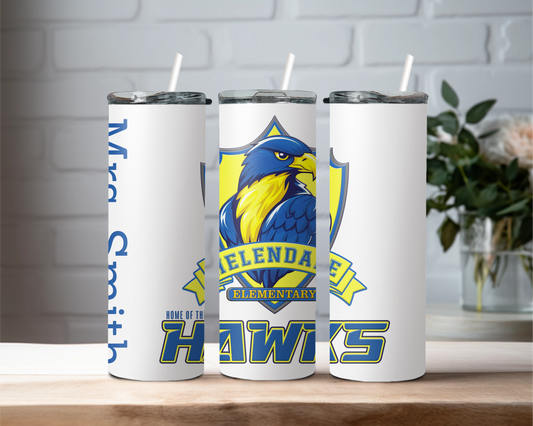 Helendale Elementary 20oz Insulated Steel Tumbler with Custom Name – School Spirit Travel Mug with Mascot